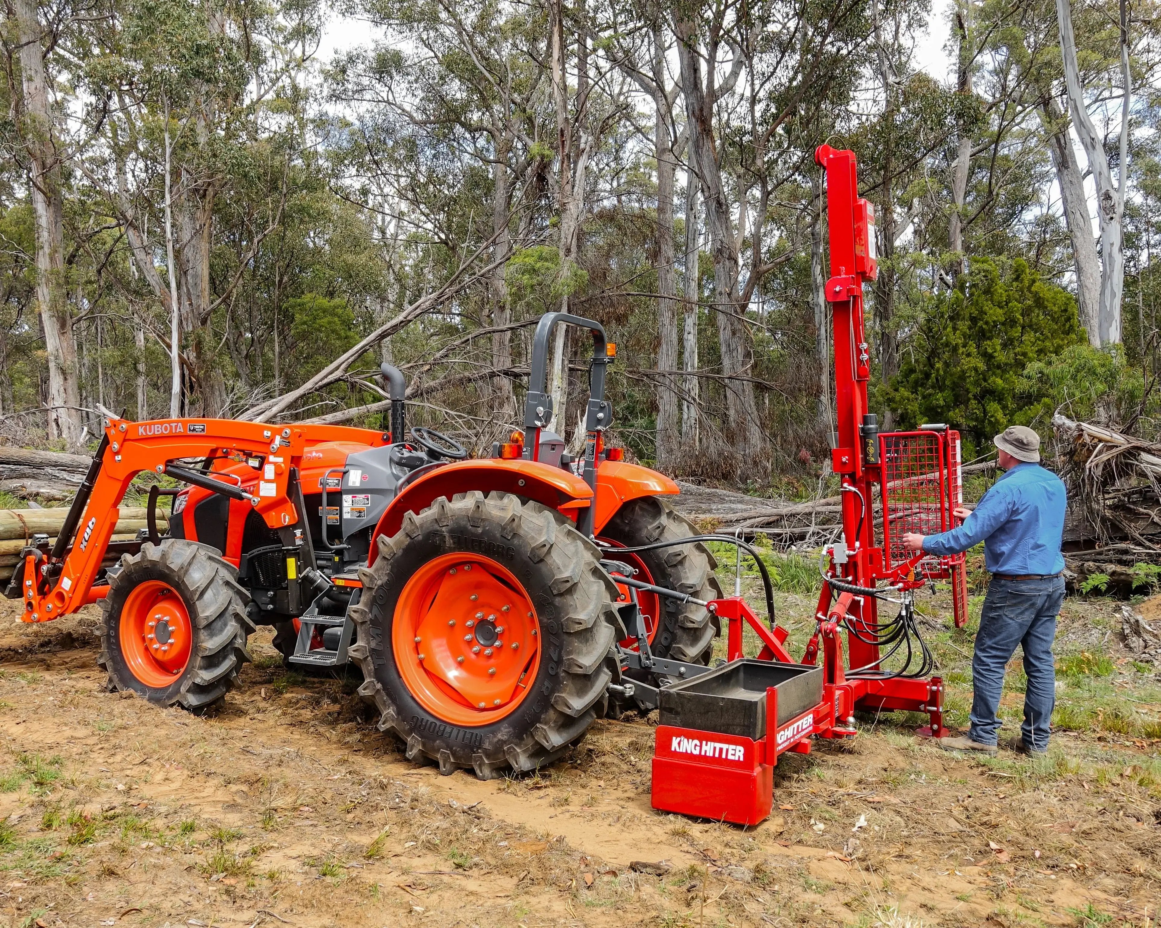 Fencing contractor using Kinghitter post driver with integrated safety features